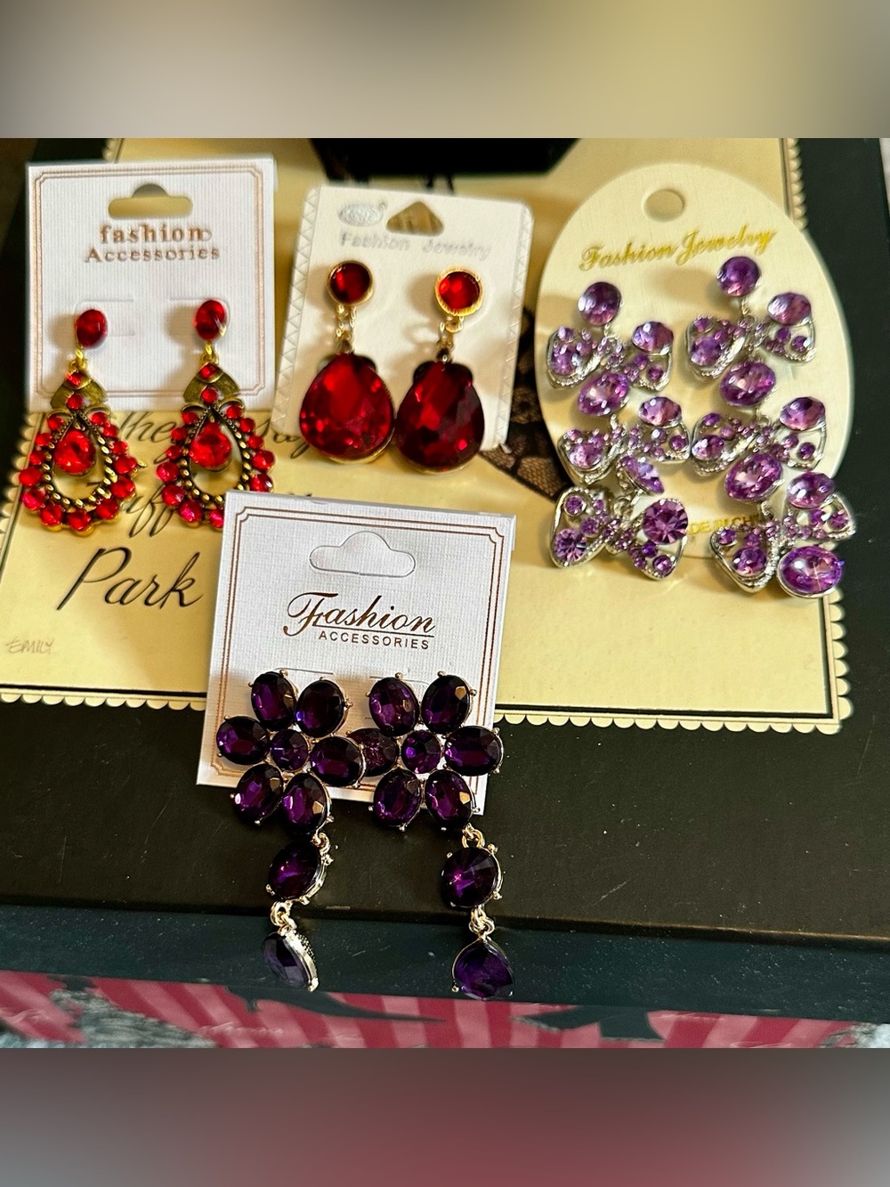 Red & Purple Floral Crystal Drop Gala Earrings